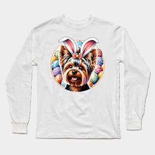 Yorkshire Terrier Embraces Easter with Bunny Ears Long Sleeve T-Shirt